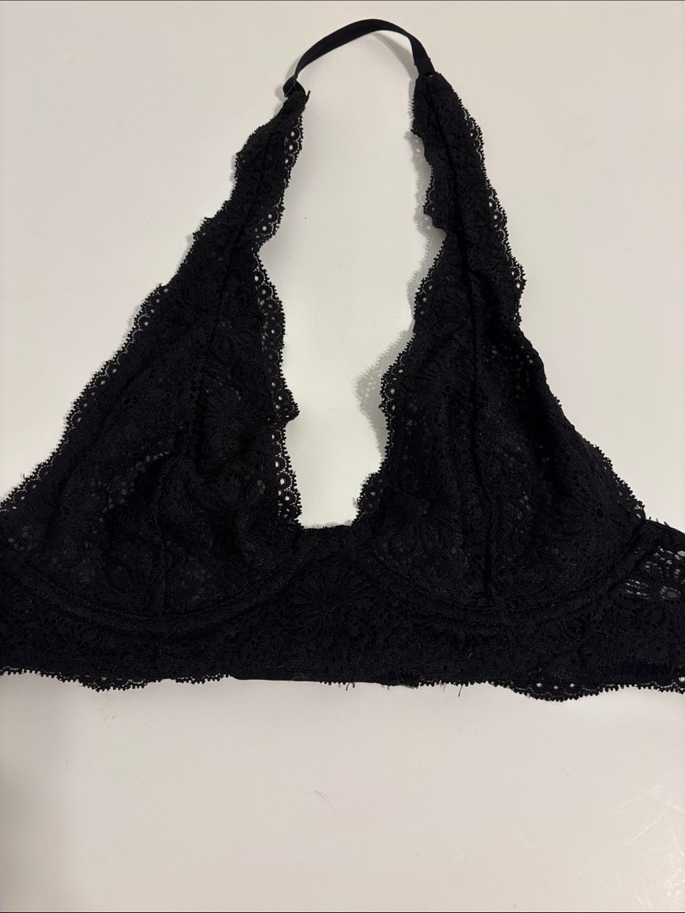 Black Lace Halter Bralette - 32A